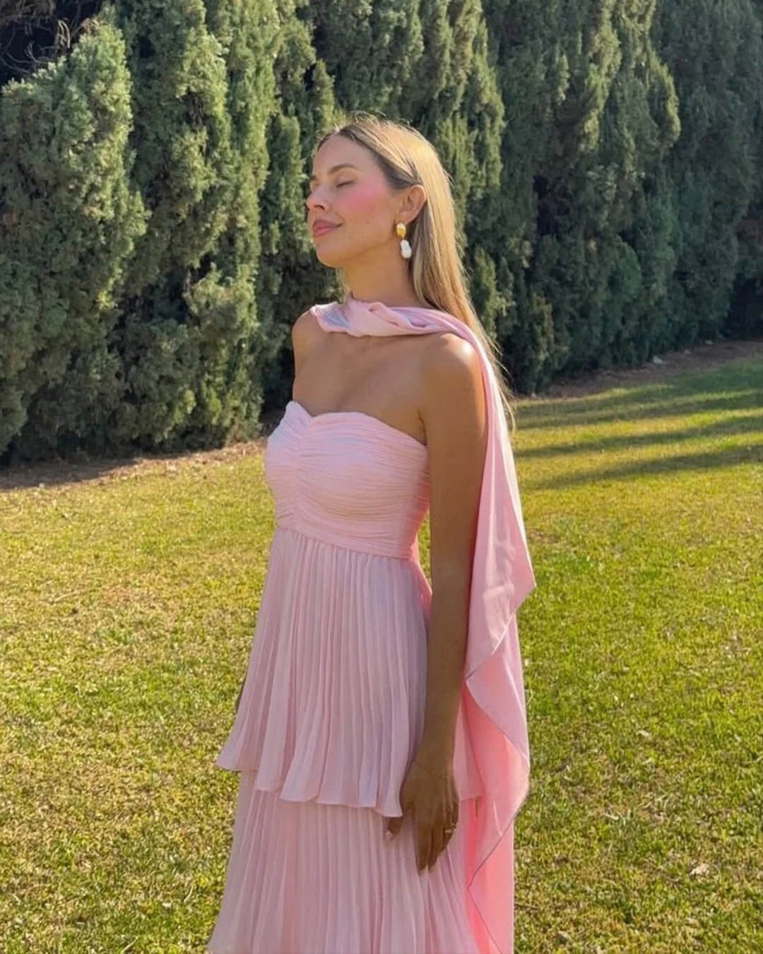 OLANE Strapless Pleated Tiered Maxi Dress XSWomen's Dresses