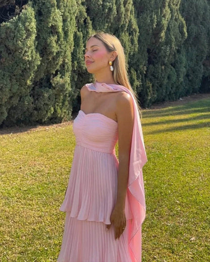 OLANE Strapless Pleated Tiered Maxi Dress XSWomen's Dresses