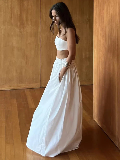 OLANE Strappy Crop Top Two-Piece Set WhiteSWomen's Sets