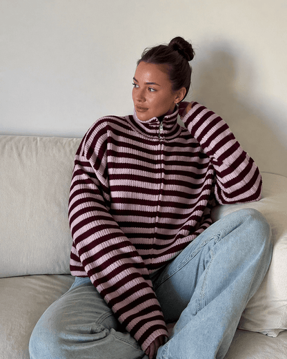 OLANE Striped High-Neck Knit Sweater PinkSWomen's Sweaters & Cardigans