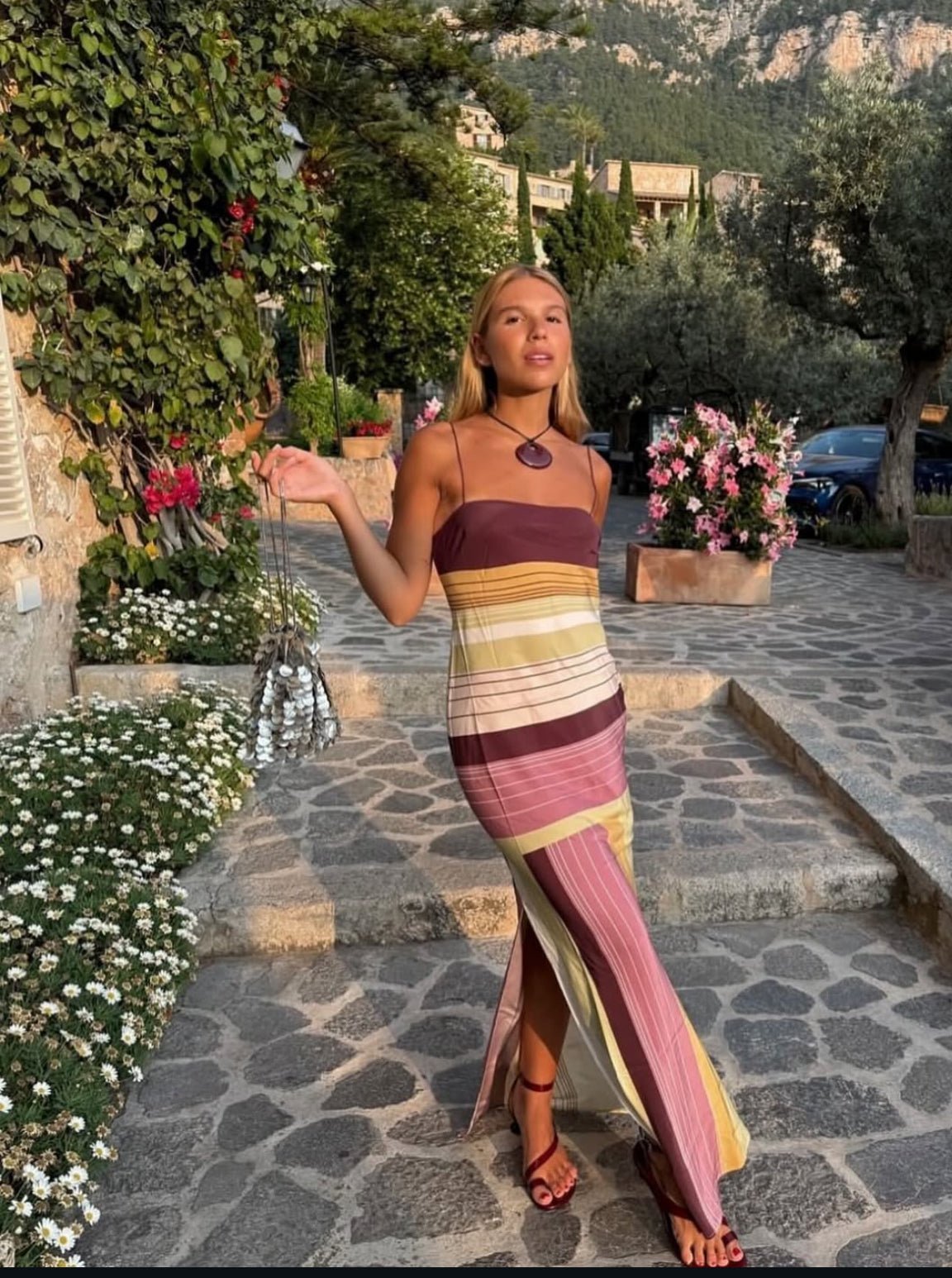 OLANE Striped Knit Bodycon Midi Dress Dusty PinkXSWomen's Dresses