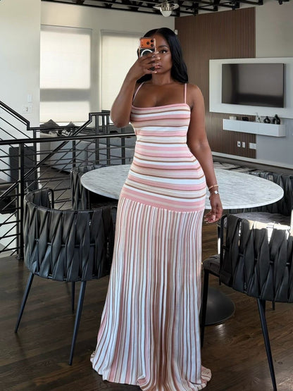 OLANE Striped Knitted Cami Maxi Dress SWomen’s Dresses