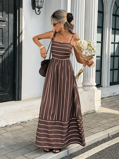 OLANE Striped Linen Slip Dress BrownXSWomen’s Dresses
