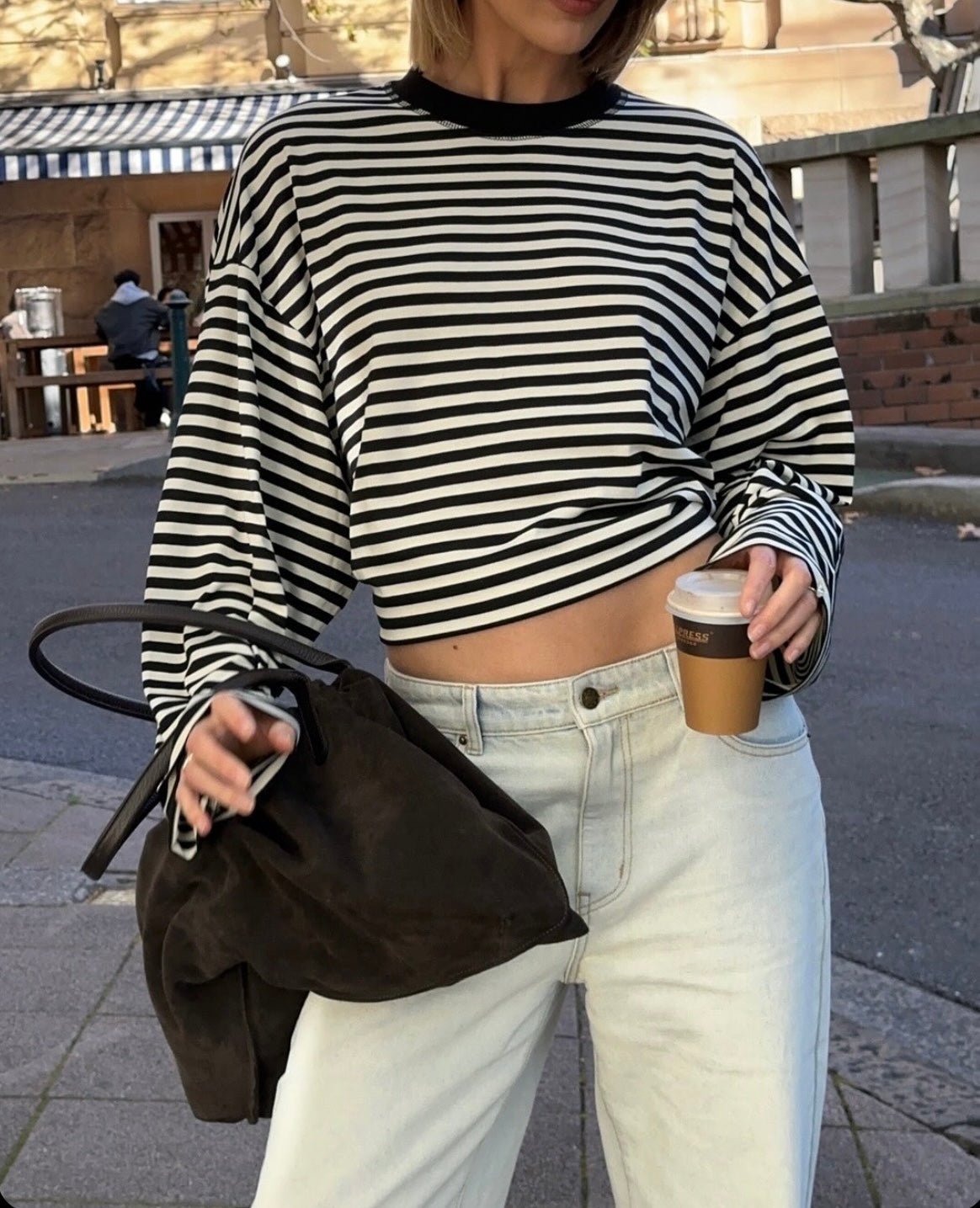 OLANE Striped Oversized Knit Sweater BlackXSWomen's Sweaters & Cardigans