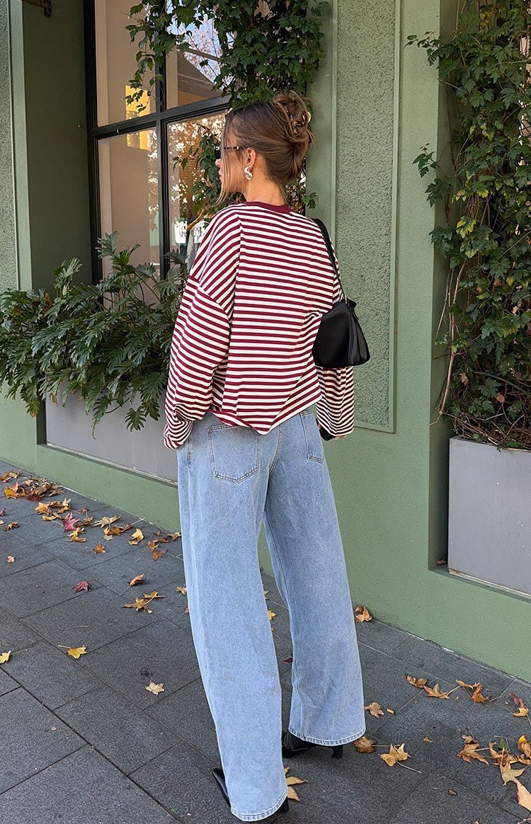 OLANE Striped Oversized Knit Sweater BurgundyXSWomen's Sweaters & Cardigans