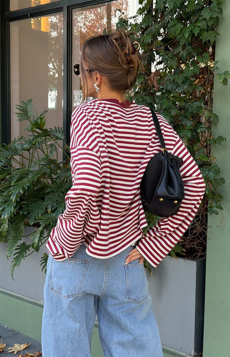 OLANE Striped Oversized Knit Sweater BurgundyXSWomen's Sweaters & Cardigans