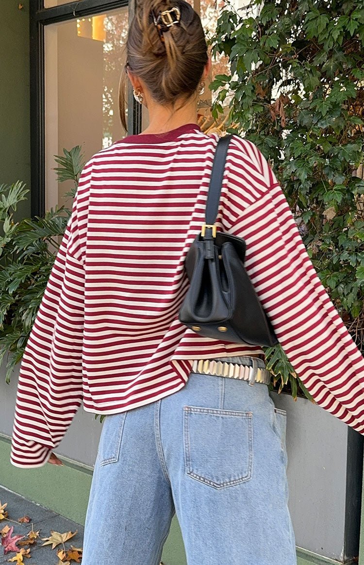 OLANE Striped Oversized Knit Sweater BurgundyXSWomen's Sweaters & Cardigans