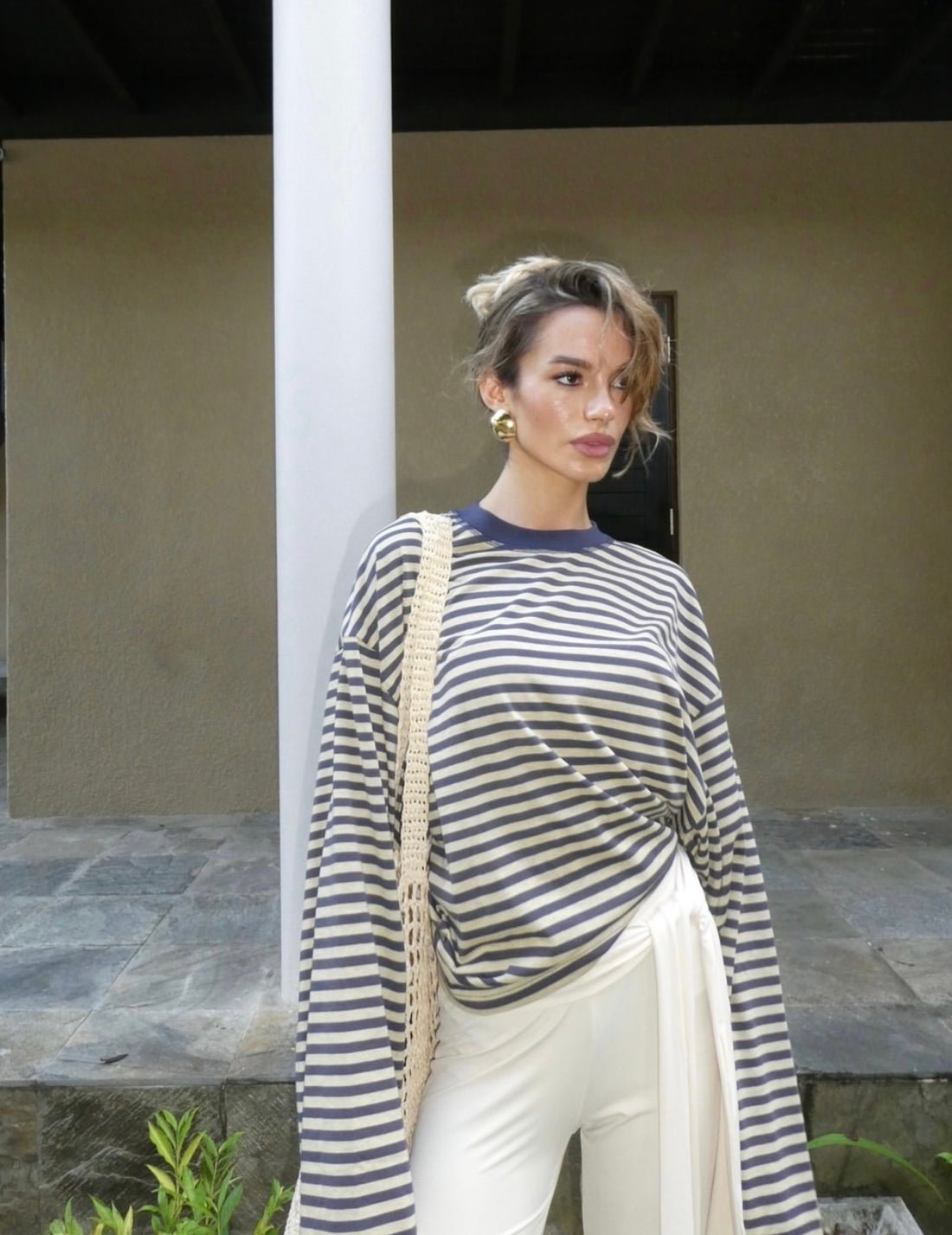 OLANE Striped Oversized Knit Sweater GreenXSWomen's Sweaters & Cardigans