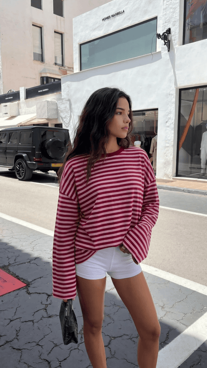 OLANE Striped Oversized Knit Sweater PinkXSWomen's Sweaters & Cardigans