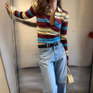 Cardigan lavorato a righe monopetto