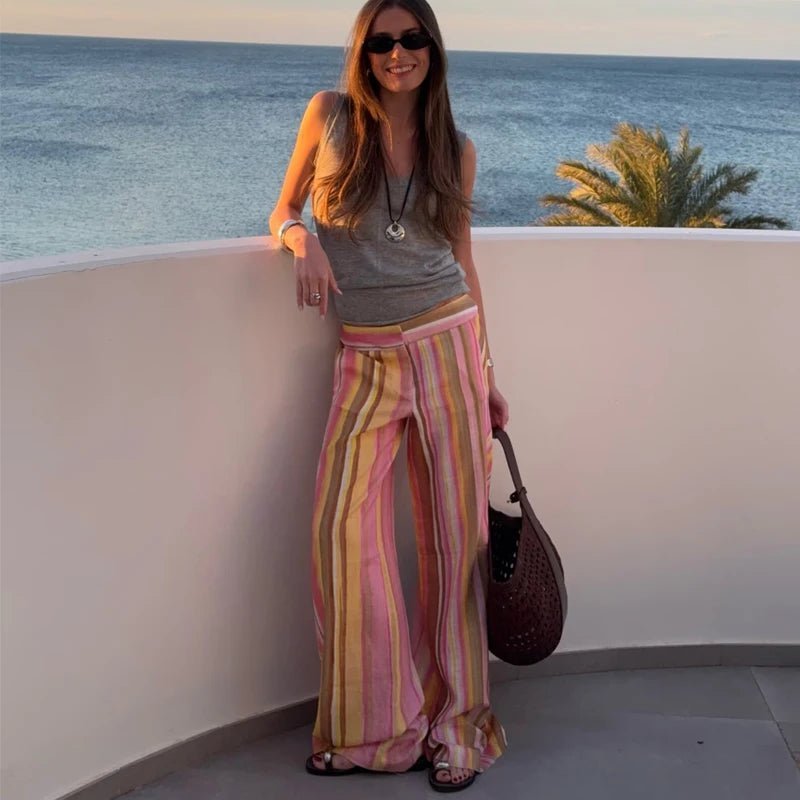 OLANE Striped Wide Leg Palazzo Pants MWomen's Bottoms