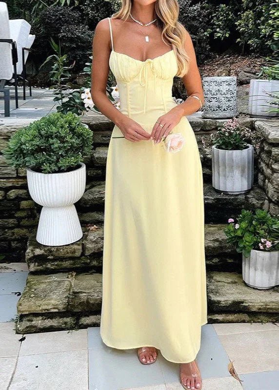 OLANE Structured Corset Bodice Maxi Dress YellowMWomen's Dresses