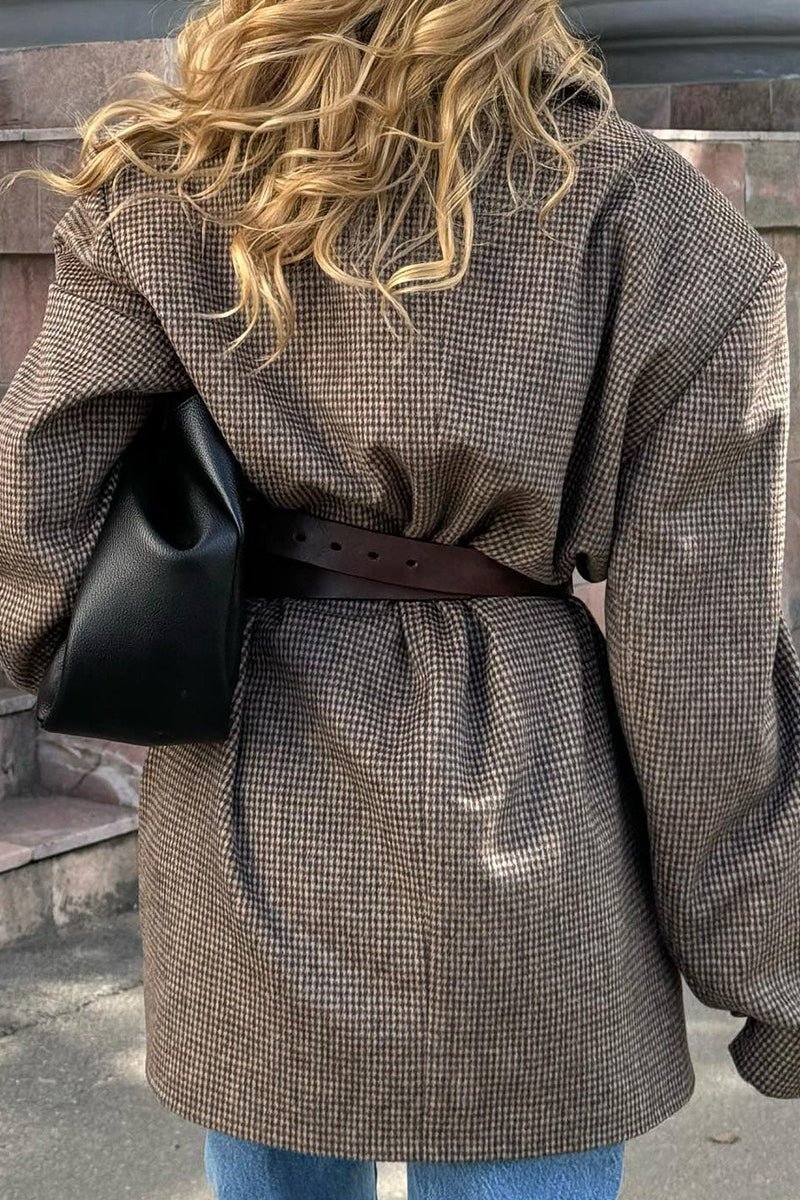 OLANE Structured Tweed Lapel Button Coat BrownSCoat