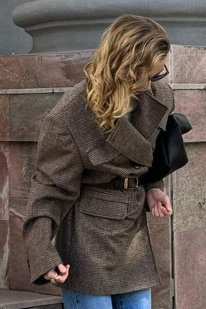 OLANE Structured Tweed Lapel Button Coat BrownSCoat