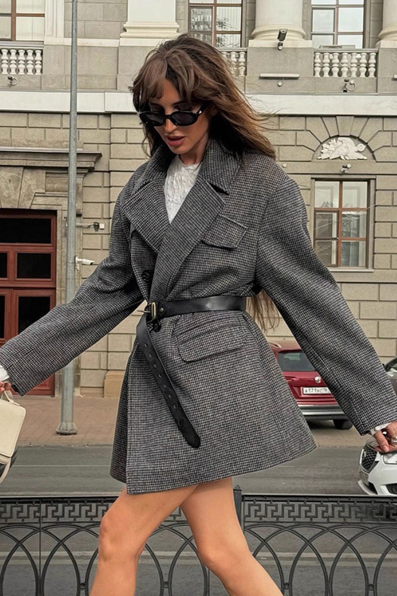 OLANE Structured Tweed Lapel Button Coat GreySCoat