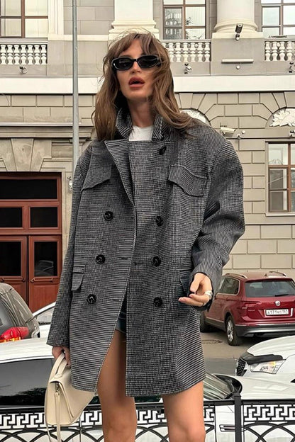 OLANE Structured Tweed Lapel Button Coat GreySCoat