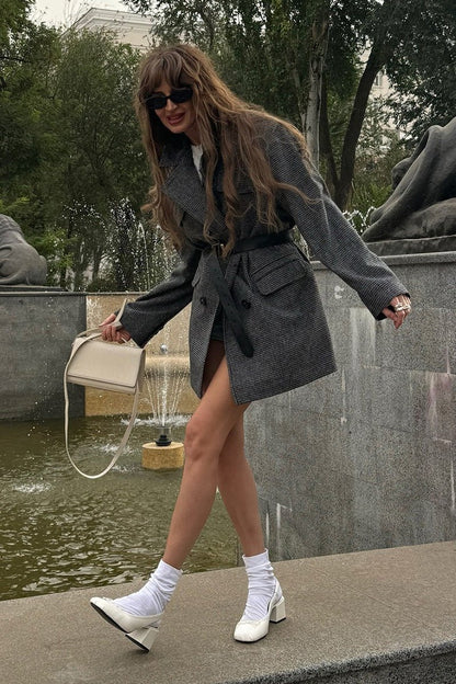 OLANE Structured Tweed Lapel Button Coat GreySCoat