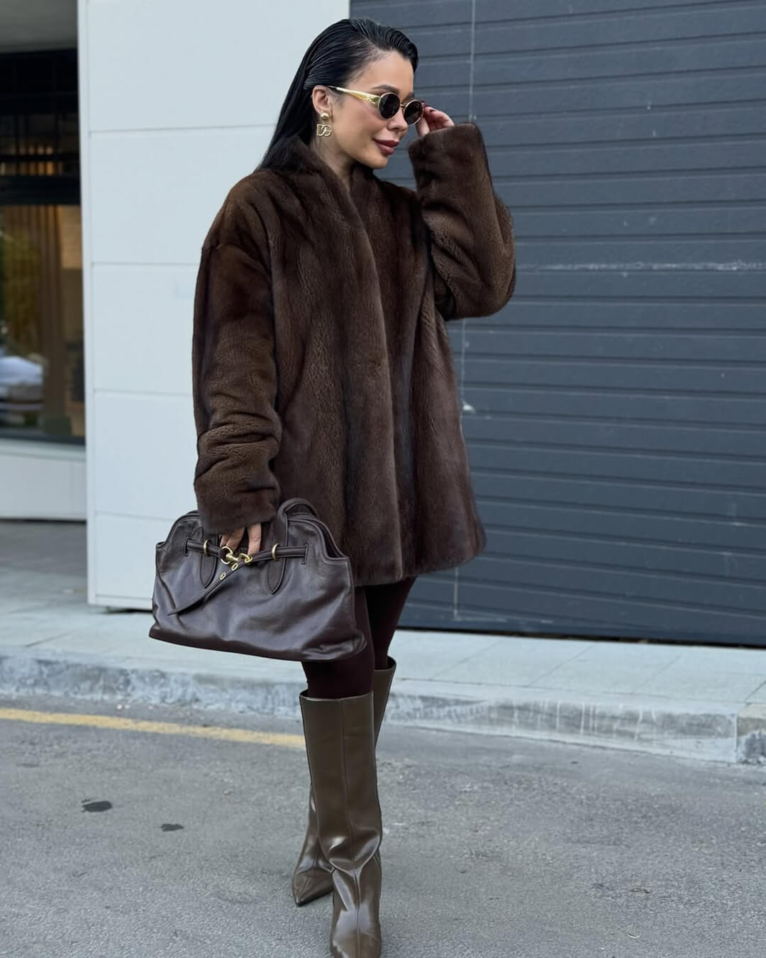 OLANE Stylish Belted Faux Fur Jacket MWomen's Coats & Jackets