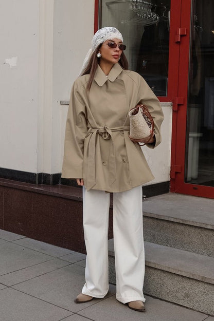 OLANE Stylish Belted Wrap Trench Coat SWomen's Coats & Jackets