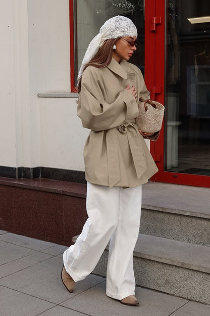 OLANE Stylish Belted Wrap Trench Coat SWomen's Coats & Jackets