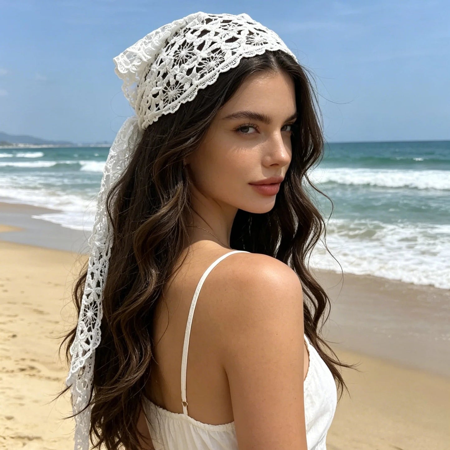 OLANE Stylish Bohemian Triangle Headscarf WhiteWomen's Accessories