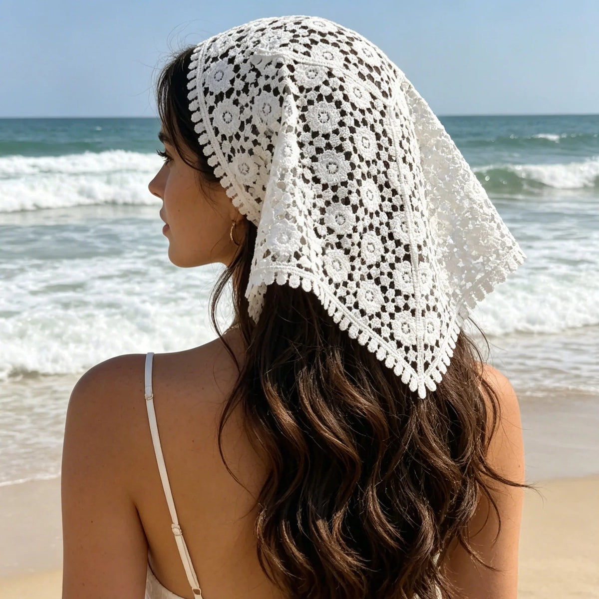 OLANE Stylish Bohemian Triangle Headscarf WhiteWomen's Accessories