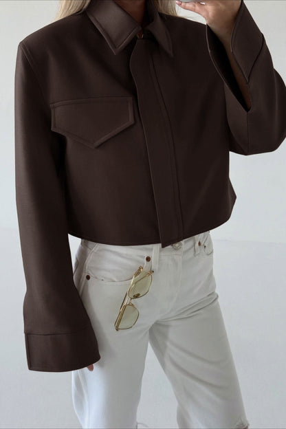 OLANE Stylish Brown Cropped Zip Jacket BrownSWomen's Coats & Jackets