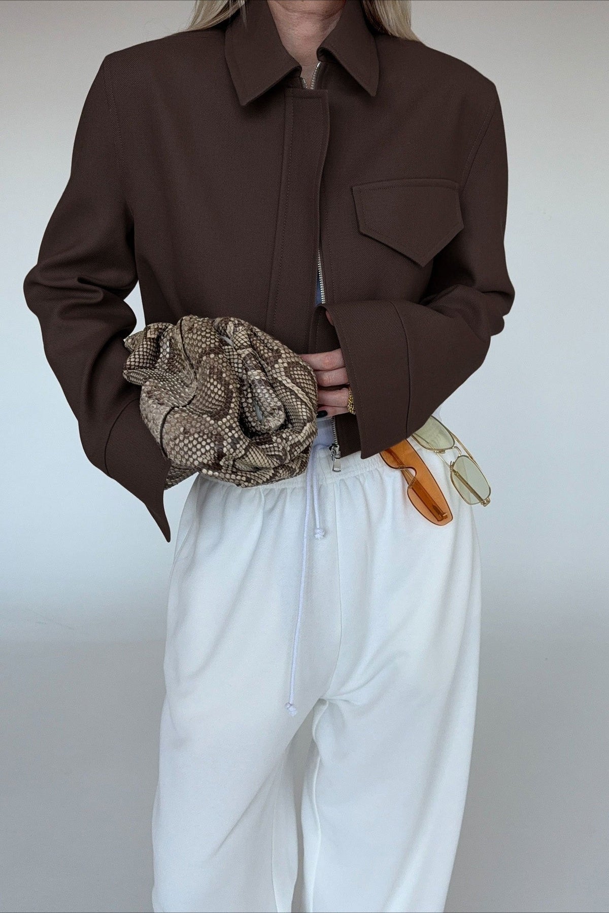 OLANE Stylish Brown Cropped Zip Jacket BrownSWomen's Coats & Jackets