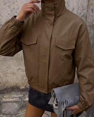 Giacca Corta con Zip Marrone alla Moda