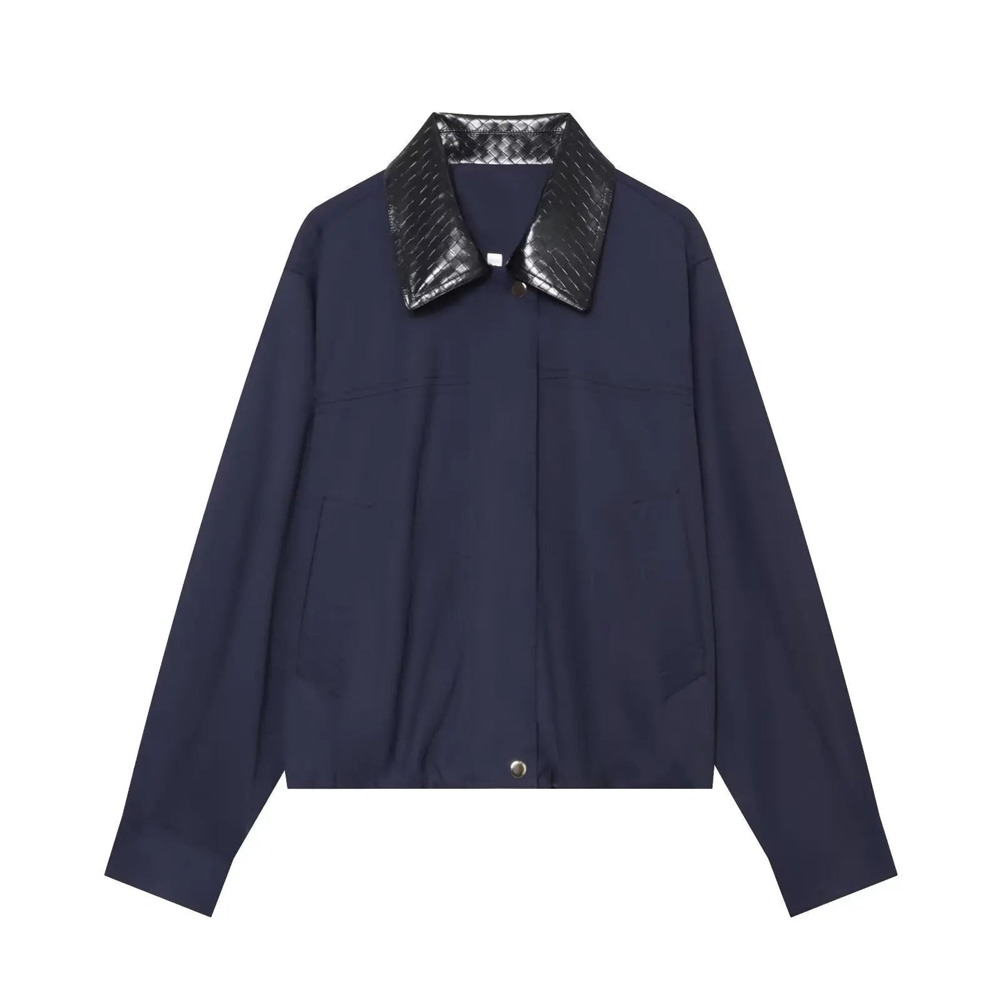 OLANE Stylish Contrast Collar Bomber Jacket NavyXSWomen's Coats & Jackets