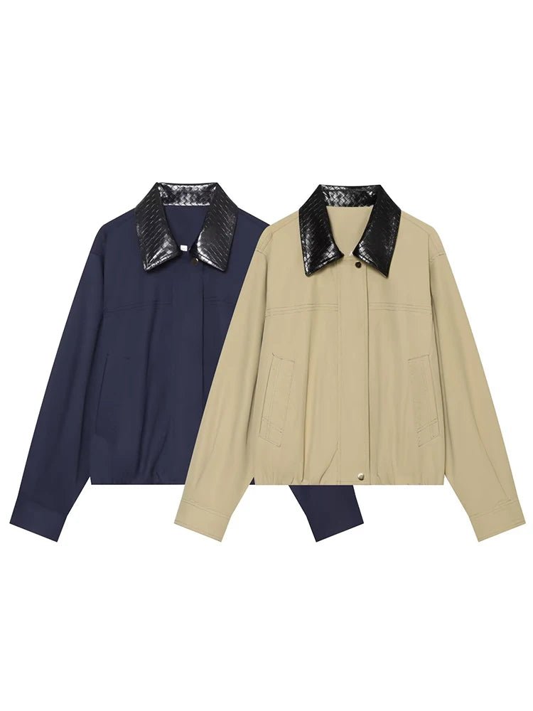 OLANE Stylish Contrast Collar Bomber Jacket NavyXSWomen's Coats & Jackets