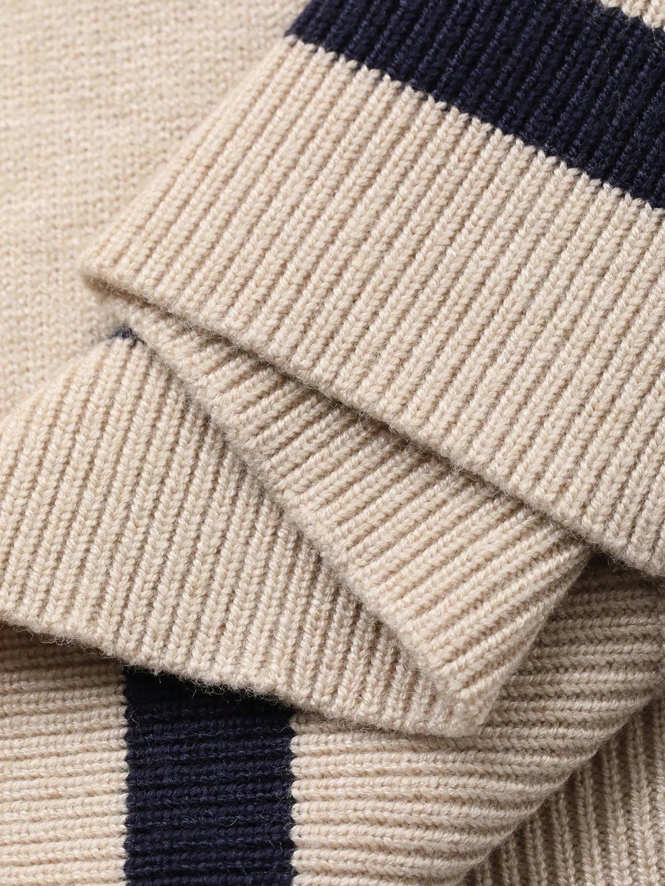 OLANE Stylish Contrast Knit Polo Sweater KhakiLWomen's Sweaters & Cardigans