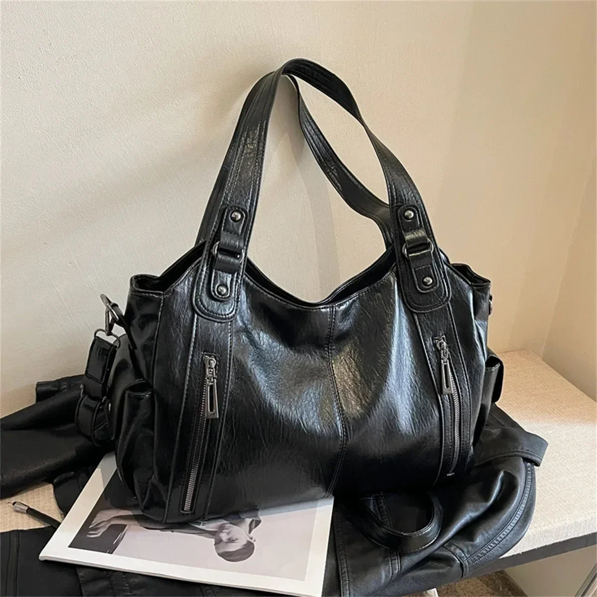 OLANE Stylish Faux Leather Shoulder Bag BrownRegularWomen's Bags