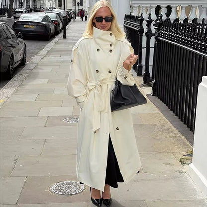 OLANE Stylish Long Belted Trench Coat LWomen's Coats & Jackets