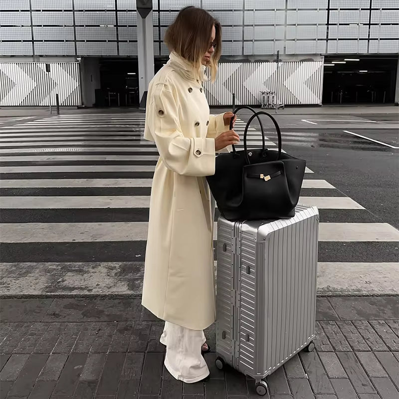 OLANE Stylish Long Belted Trench Coat MWomen's Coats & Jackets