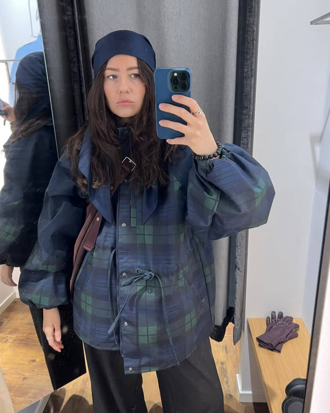 OLANE Stylish Oversized Plaid Lace-Up Jacket LWomen's Coats & Jackets