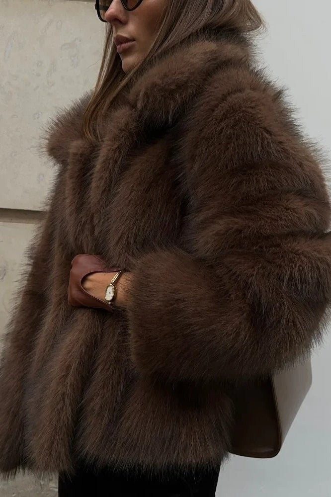 OLANE Stylish Short Faux Fur Coat BrownSWomen's Coats & Jackets
