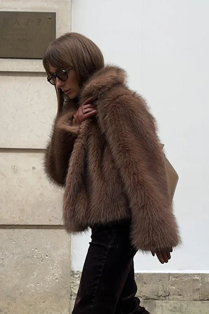 OLANE Stylish Short Faux Fur Coat BrownSWomen's Coats & Jackets