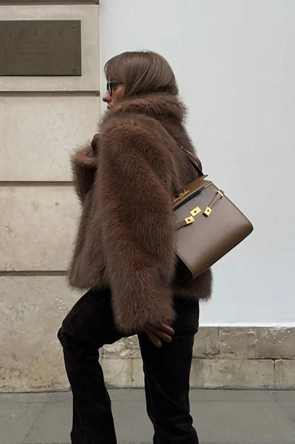 OLANE Stylish Short Faux Fur Coat BrownSWomen's Coats & Jackets