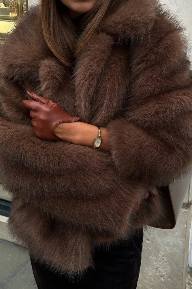 OLANE Stylish Short Faux Fur Coat BrownSWomen's Coats & Jackets