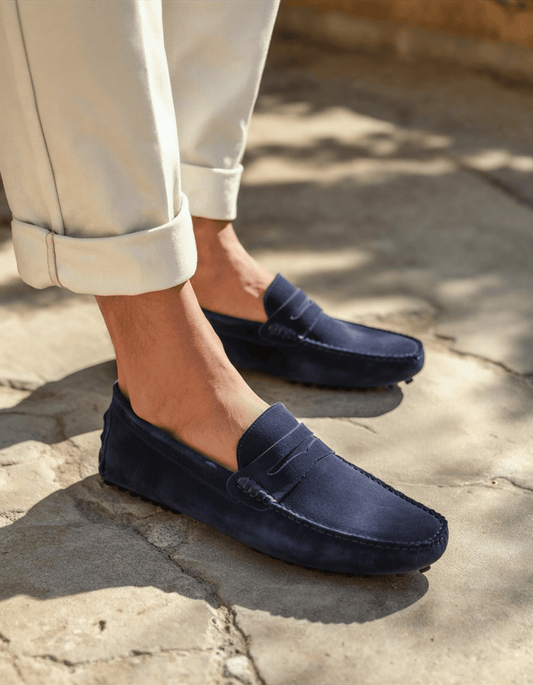 OLANE Stylish Slip - On Suede Penny Loafers Dark Blue38Men's Shoes