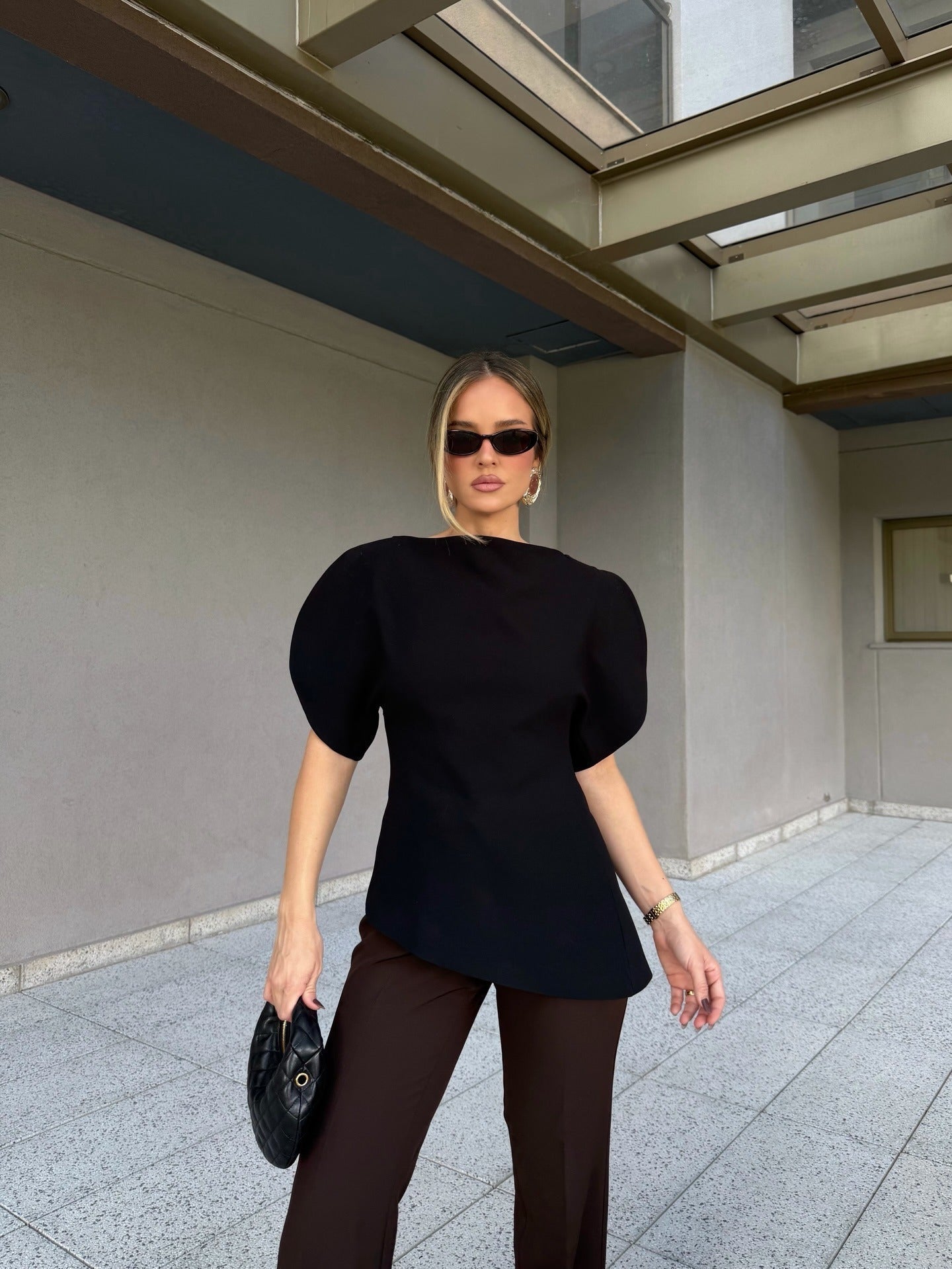 Stylisches Trikot-Top mit Ballonärmeln