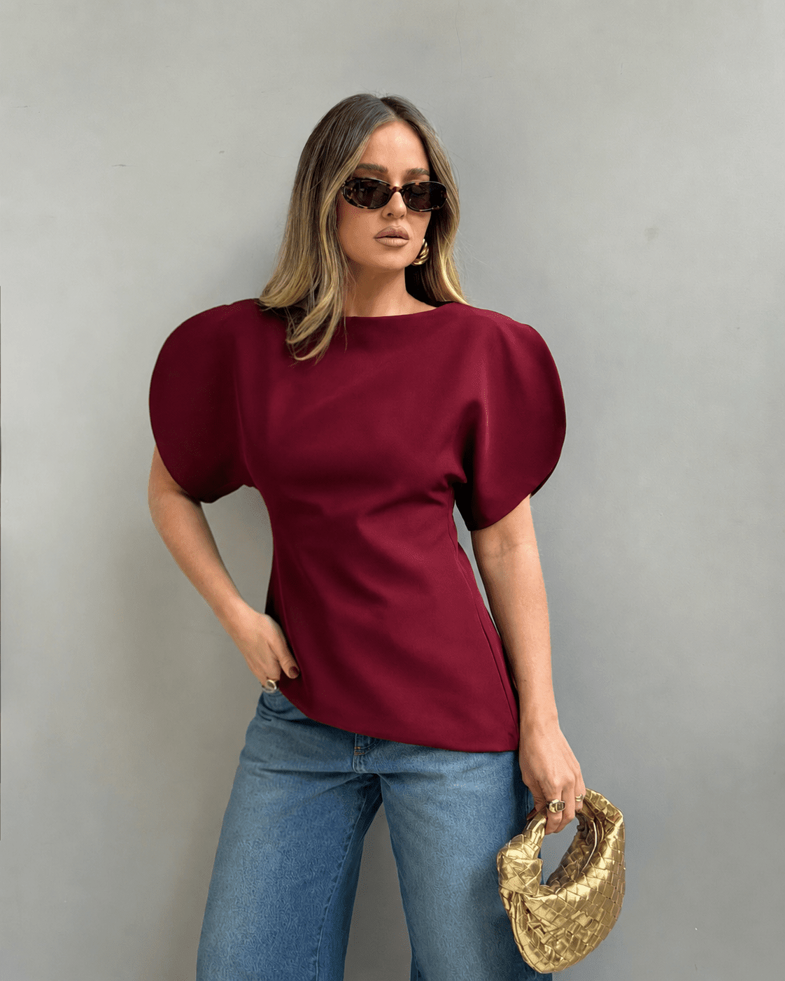 Stylisches Trikot-Top mit Ballonärmeln