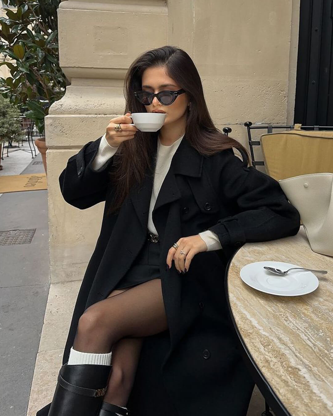 OLANE Stylish V-Neck Autumn Winter Coat BlackMWomen's Coats & Jackets
