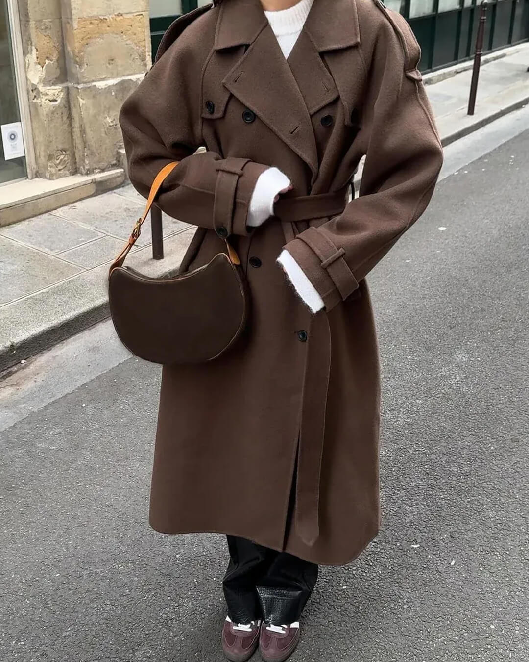 OLANE Stylish V-Neck Autumn Winter Coat BrownMWomen's Coats & Jackets
