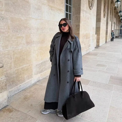 OLANE Stylish V-Neck Autumn Winter Coat GrayLWomen's Coats & Jackets