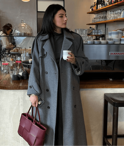 OLANE Stylish V-Neck Autumn Winter Coat GrayMWomen's Coats & Jackets