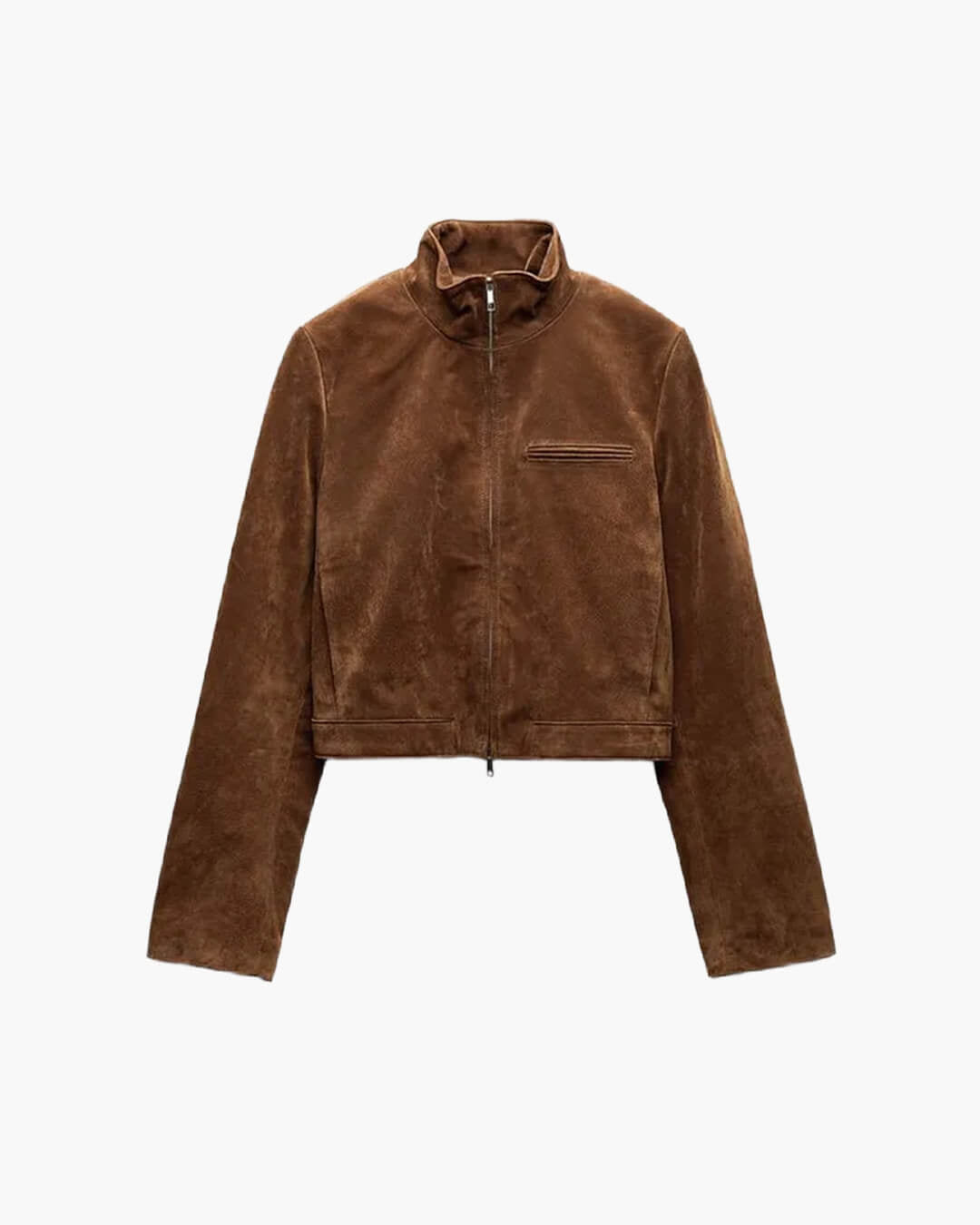 OLANE Suede Stand Collar Zipper Jacket KhakiSWomen's Coats & Jackets