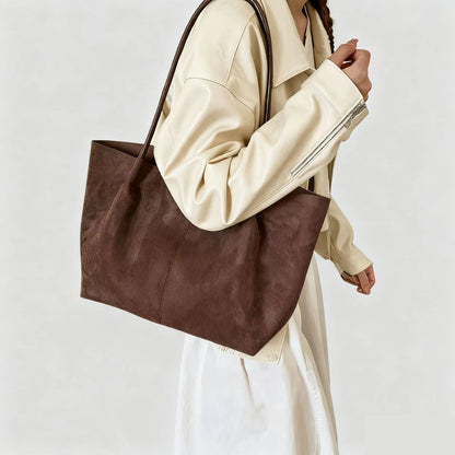 OLANE Suede Tote Bag with Pouch CoffeeWomen's Bags