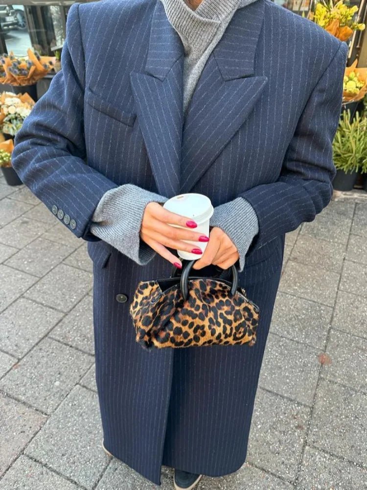OLANE Tailored Long Double-Breasted Coat Navy BlueSWomen's Coats & Jackets